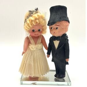 Vintage 1930's Celluloid Wedding Cake Topper, Bride & Groom